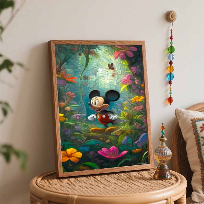 Disney Микки Маус в лесу с разноцветными цветами Набор для масляной живописи Декор для дома Подарок
