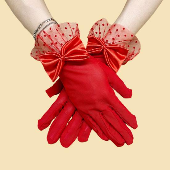 1 пара женских перчаток для выпускного вечера, прозрачное кружево, декор в виде банта, ажурная сетка