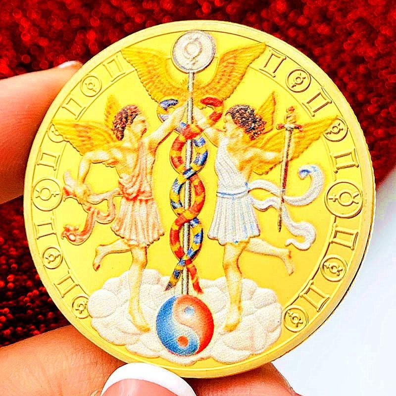 Twelve zodiac signs, color printing, Scorpio, gold-plated color printing commemorative medal, Gemini of love, decorative gold coin, Libra coin