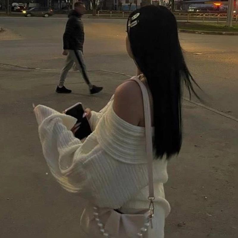 Свитер с открытыми плечами для женщин, осень-зима, свободный, с длинным рукавом, вязаный, женский, уличный, повседневный, большой, топ, пэчворк, свитера для поездок на работу, женские