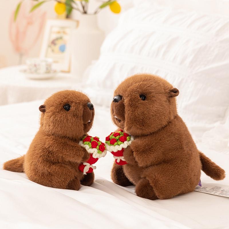 Cute Red Panda Hug Flower Bouquet Stuffed Animals Raccoon Plush Toy Groundhog Plushie Toy Valentine's Day Gift Confession Gift