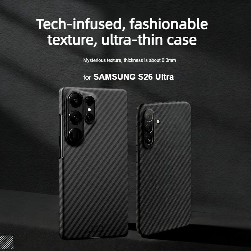 Премиум Бизнес Тонкий Чехол с Рисунком под Углеволокно 600D для Samsung S26 Ultra S25 S24 Plus S23 Защитный Чехол с Поднятым Бортиком для Защиты Объектива Ударопрочный