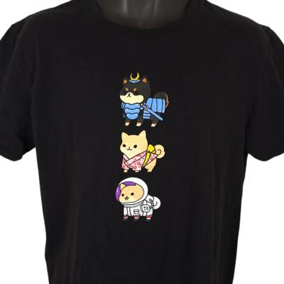 Kawaii Shiba Inues 100% Cotton T-shirt Mens Tees Top Mens Size Large Black Cute Pikarar Art Tee