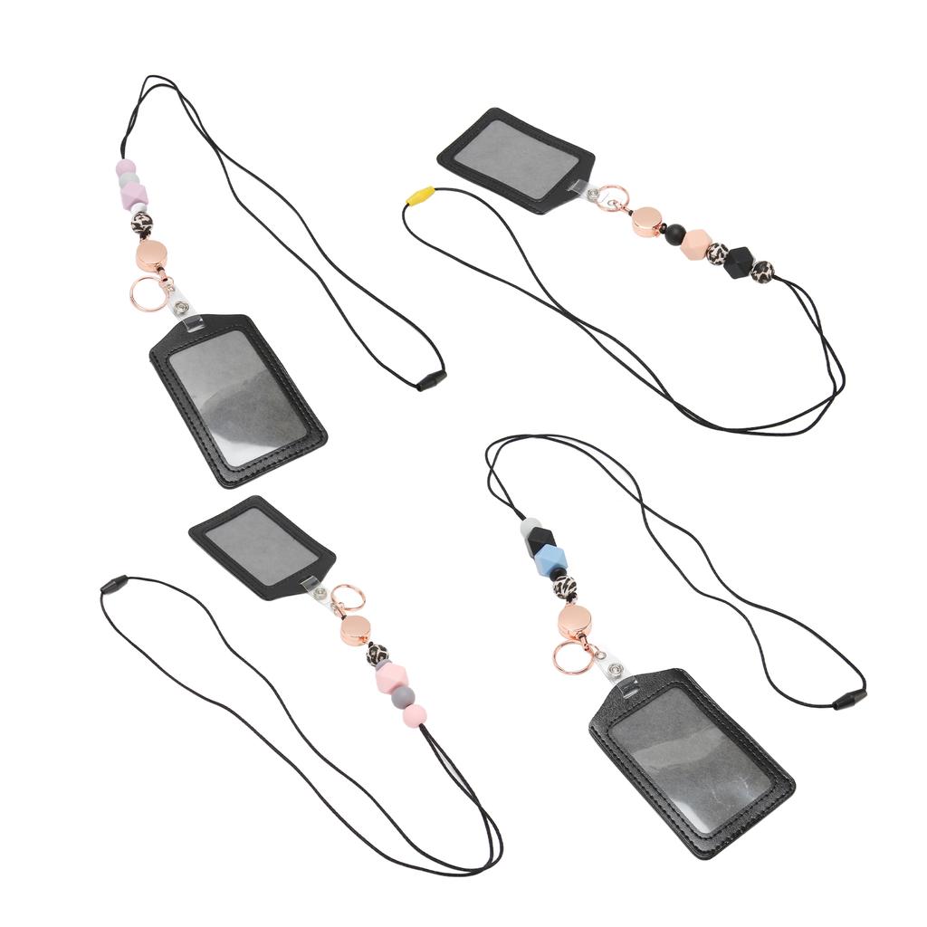 Силиконовый выдвижной шнурок с бусинами и прозрачным держателем удостоверения личности, многоцелевой держатель бейджа для студентов