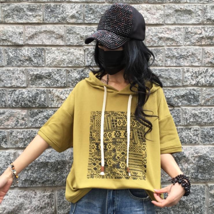 DIMANAF 2025 Летняя толстовка с капюшоном из хлопка Женская футболка с принтом в полоску с коротким рукавом Свободная белая черная