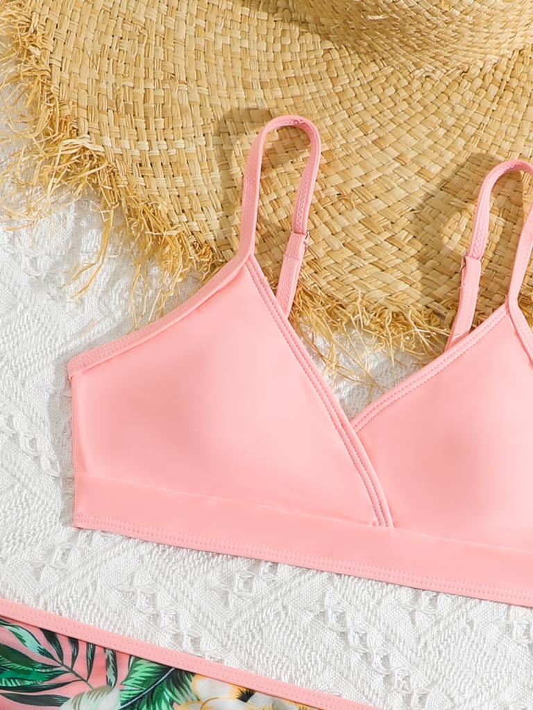 Kids Girls Fashion 3PCS Floral Print Tank Vest Tops with Bikini Briefs and Skirts Summer Swimwear Swimsuits