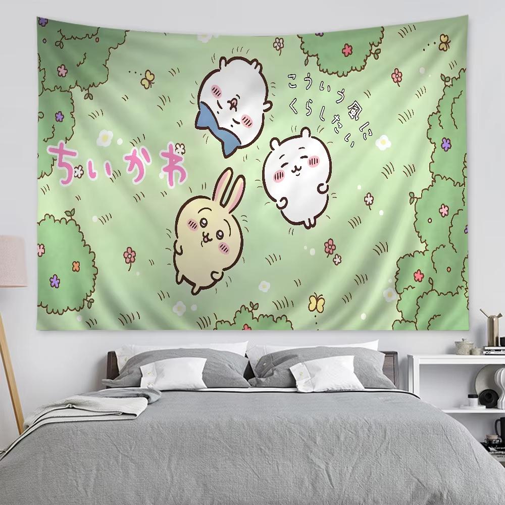 Kawaii Usaki Cute Chiikawa Cartoon Tapestry Room Decoration Home Decor Bedroom Wall Hanging Fabric