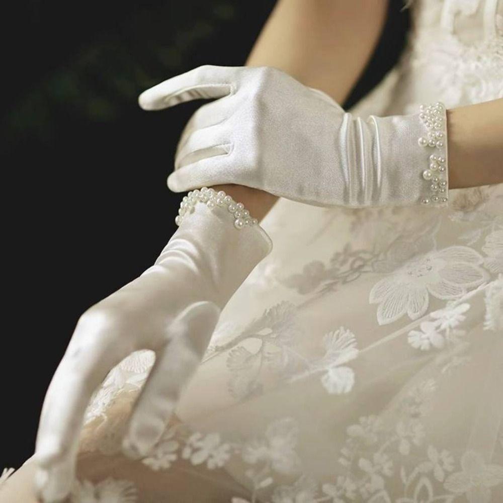 1 Pair Mesh Bow Knot Gloves Short Glove Lace Gloves Women White Satin Gloves Wedding  Ladies/Girls