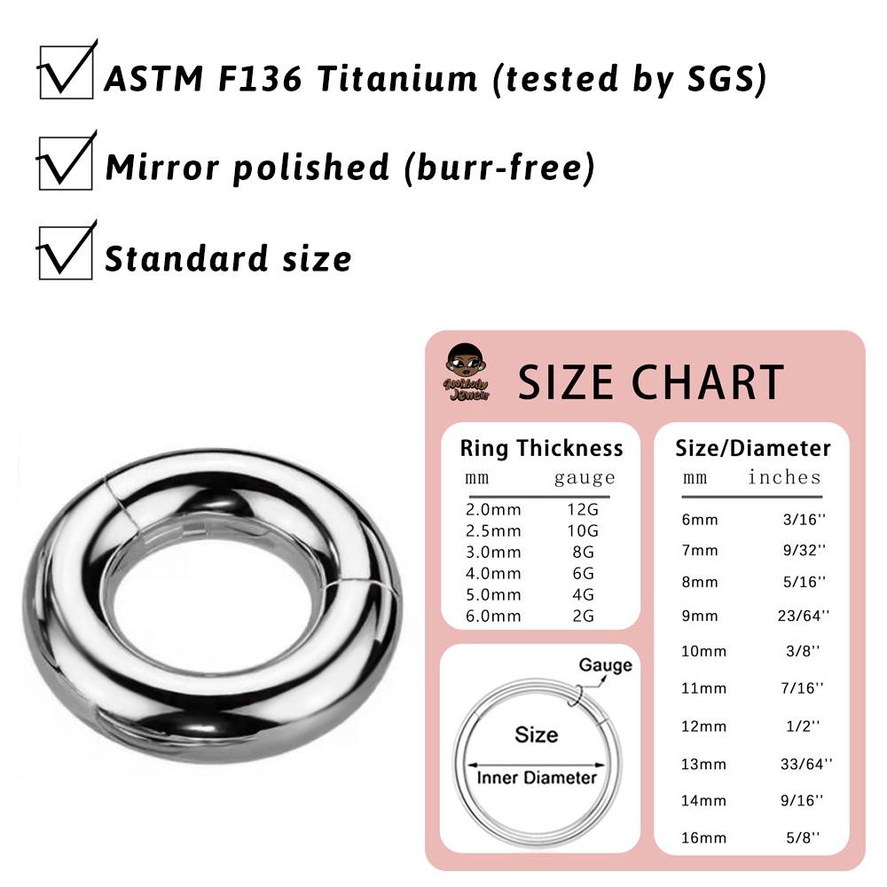 ASTM F136 Титан Большой Диаметр 4G 6G 8G 10G Одношарнирное Кольцо-Защелка Сегментное Кольцо-Обруч Зеркальное Пирсинг Септума Носа Анодирование Тела