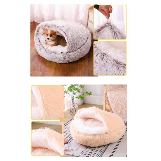 Теплый полузакрытый домик для питомца с плюшевой подкладкой, складной дизайн, нескользящее дно, снимающая стресс лежанка для питомца