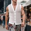 Men Sleeveless Buttons Up Hollow Out Casual Tank Tops