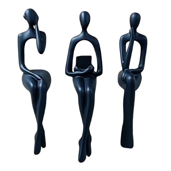 jijijing 3Pcs/Set Abstract Human Figurines, 3D Printed Modern Minimalist Art Sculpture, Artistic Sitting Figure Statues for Home Shelf Table