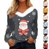 Women's Fashion Casual Long Sleeve Christmas Printed Plush Collar V-Neck Top