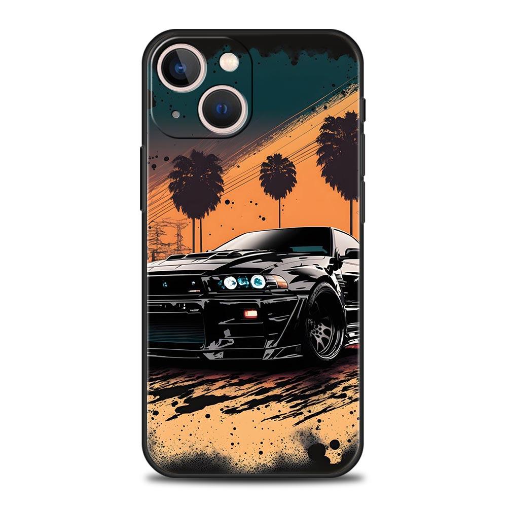 Sports Car JDM Tokyo Drift For iPhone 11 12 13 15 14 Pro Max Phone Case X XR XS 7 8 Plus SE 2020 Luxury Black Soft Cover Funda