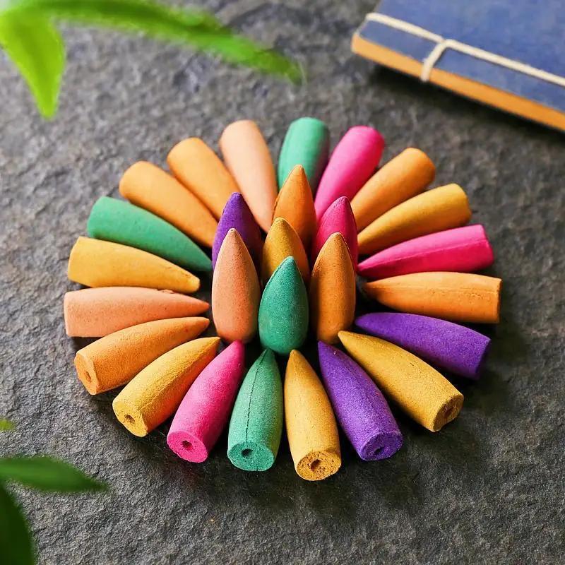 60 шт. конусов благовоний с обратным потоком для водопада, смешанные натуральные ароматы, держатель для курильницы с водопадом, подарок, идеально подходит для ароматерапии во время занятий йогой