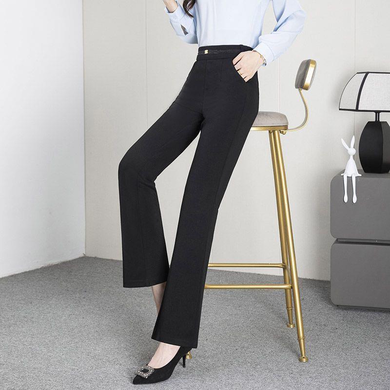 Spring 2026 Women's Black High-Waisted Elastic Flare Suit Pants