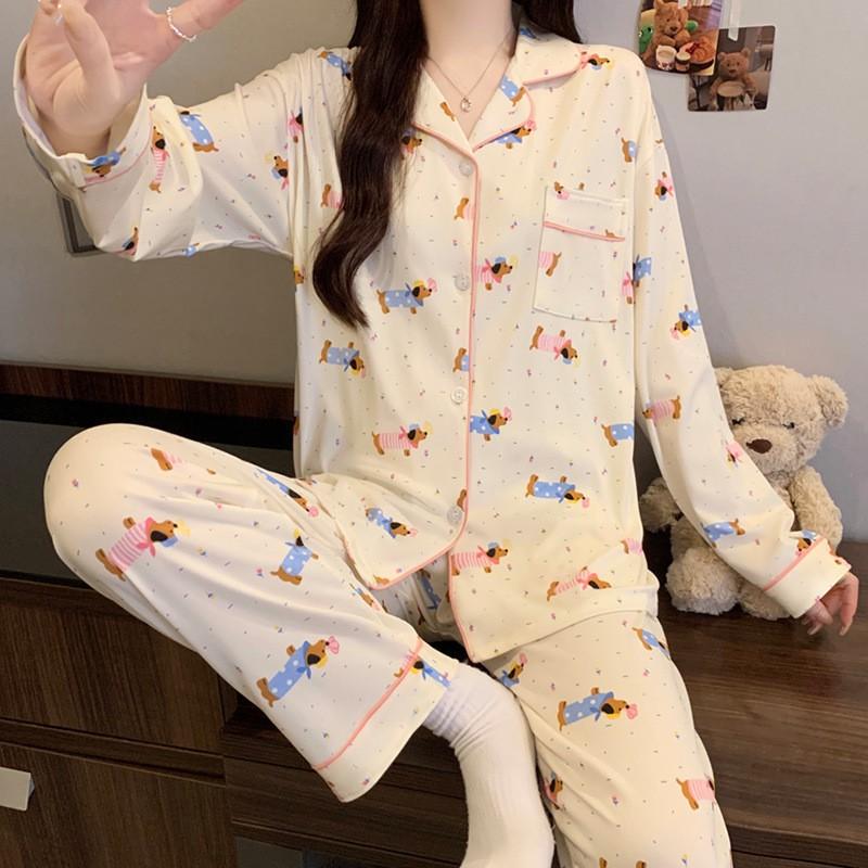 Womens Cute Cat Pajama Set Long Sleeve Fall Winter Casual Loungewear Soft Homewear