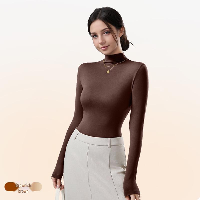 Women's High Neck Wool Long Sleeve Base Layer Top for Fall/Winter