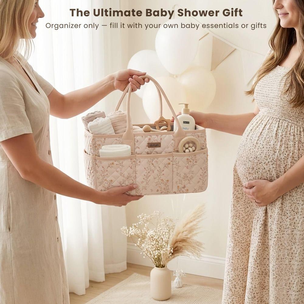 Floral Baby Diaper Organizer Large Capacity Baby Diaper Storage Bag Outdoor Travel