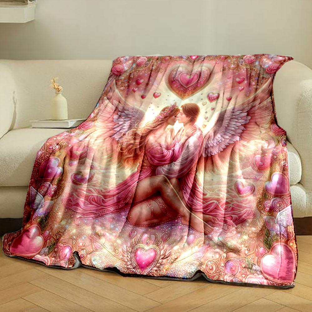 Romantic Angel Couple Blanket bedroom Blanket for Livingroom Couch lunch break Soft throw for Friend's festival Gift