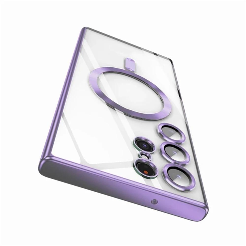 Wireless Magnetic Plating Phone Cases For Magsafe Case Samsung Galaxy S25 S23 S24 Ultra S21 FE S22 Lens Protective Cover