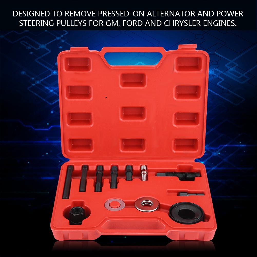 12pc Pulley Puller Remover Installer Set for GM Chrysler Ford Power Steering Alternators