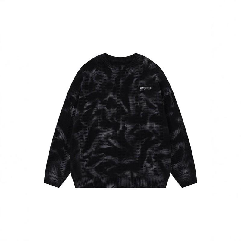 Mens Tie-Dye Gradient Crewneck Sweater Loose Casual Pullover Knit Top