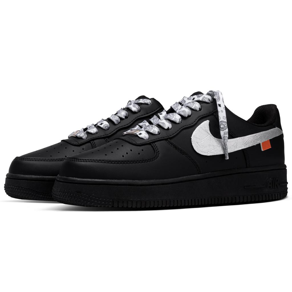 Nike Nike Air Force 1 Пейсли Устойчивые к истиранию Низкие Кеды для скейтбординга Унисекс Черный Белый CW2288-001(Команда1291-)