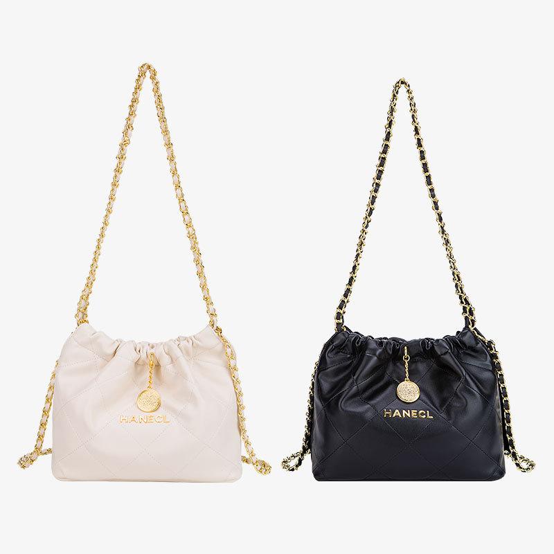 Lazy Style Large Capacity Bucket Bag, Women's New Summer Underarm Garbage Bag, Light Luxury Diamond Grid Chain Tote Bag