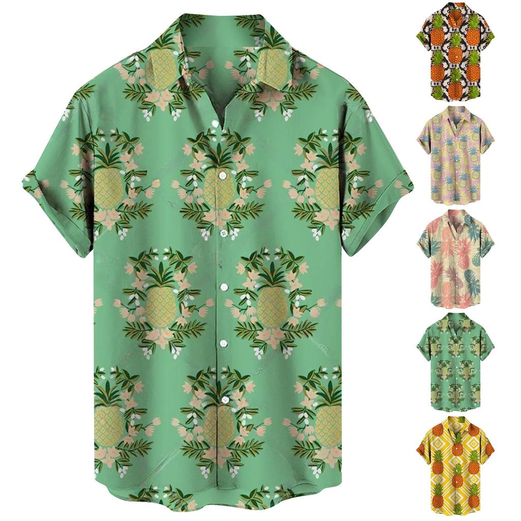 Men's Spring Summer Casual Fruit Printing Hawaiian Lapel Short Sleeve Men's Shirt Men's Top