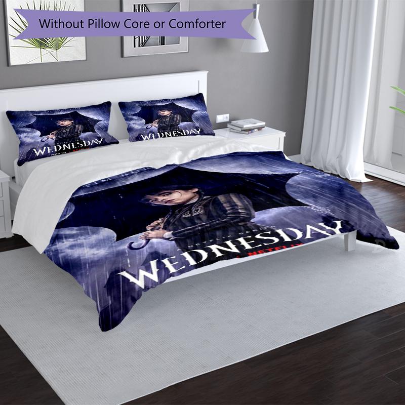 Wednesday Series Design Bed Bedding Set 1 Duvet Cover + 2 Pillowcases Soft Breathable Household Bed Linens