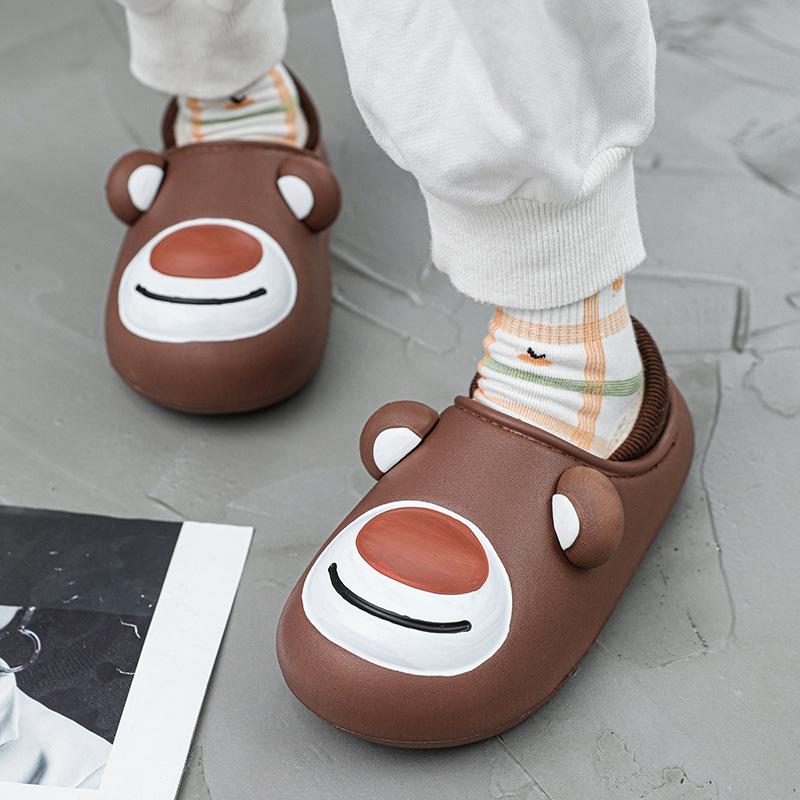 Водонепроницаемые зимние милые плюшевые тапочки с медвежьим мехом для женщин и мужчин, теплые женские тапочки для дома и улицы, удобные хлопковые туфли унисекс