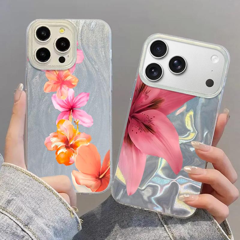 Slim Red Lily Flower Pattern Phone Case For iPhone 17 Air 16e 16 15 14 Pro Max 13 17 Pro Max Shockproof TPU Hybrid Hard PC Phone Cover