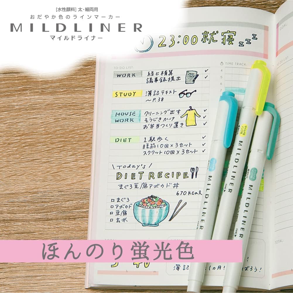 Zebra Mildliner Highlighter 5 Subtle Fluorescent Pens, Colors, WKT7-5C-N