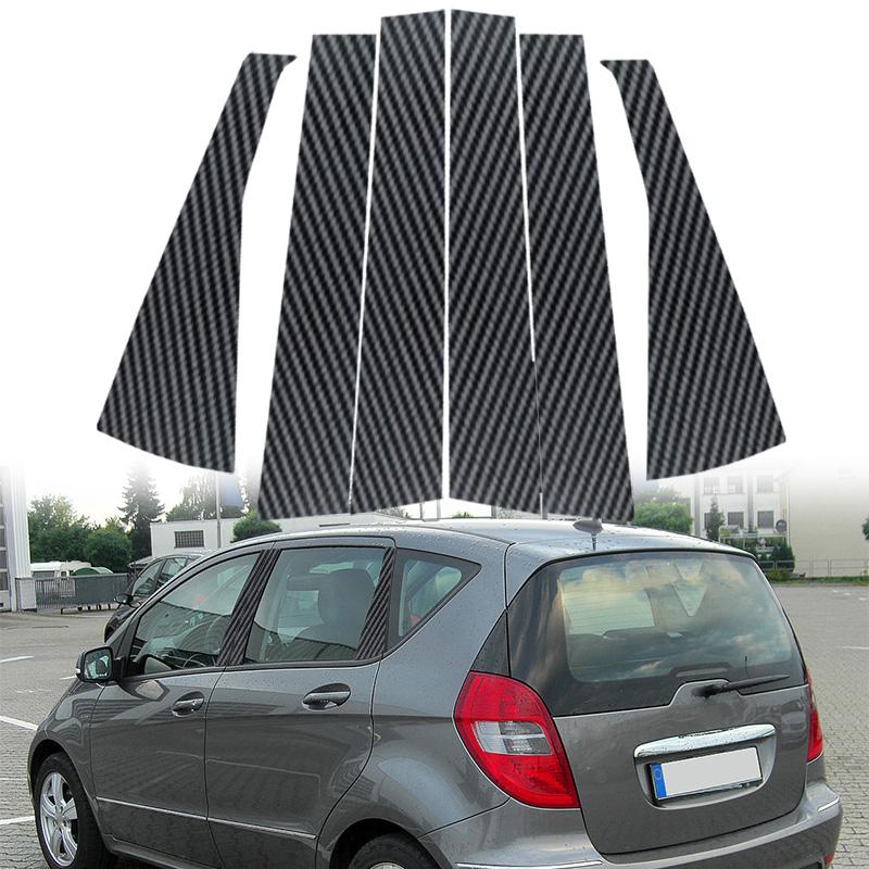 6 шт. карбоновых накладок на стойки дверей и окон автомобиля, наклейки на стойки BC, подходят для Mercedes Benz A Class W169 5-дверный хэтчбек 2005-2012