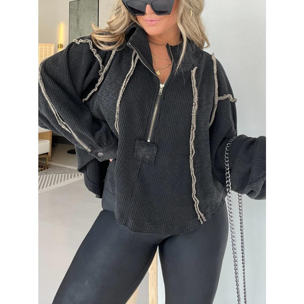 GMXIA Женская мода повседневная осень-зима однотонный принт длинный рукав воротник-молния блузки и рубашки