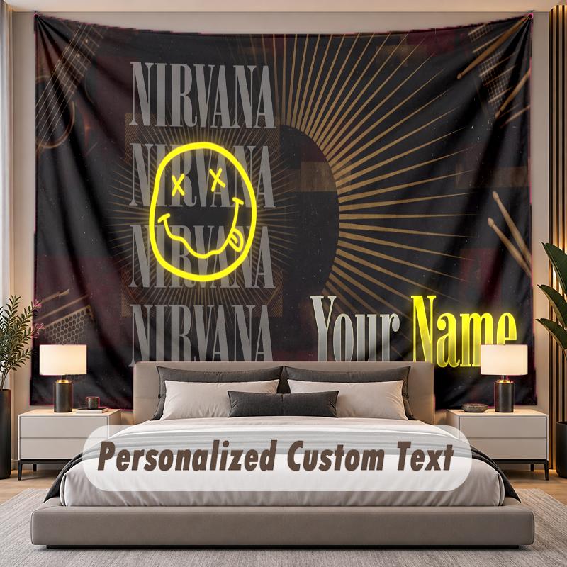 Custom Name Text Tapestry Nirvana Personalized Polyester Wall Tapestry For Bedroom And Room