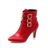 Fashion FHC 11cm High Heeled Women Ankle Boots,Straps And Buckles Botas,Gladiator Shoes.Side Zip,Pointed Toe,Red,Big Size 45,Dropship