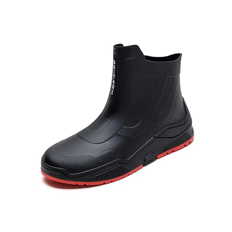 Модные резиновые сапоги для пар, бархатные теплые поварские туфли средней высоты, износостойкие нескользящие водонепроницаемые туфли, рабочая обувь для мытья автомобиля, дождевые туфли для мужчин