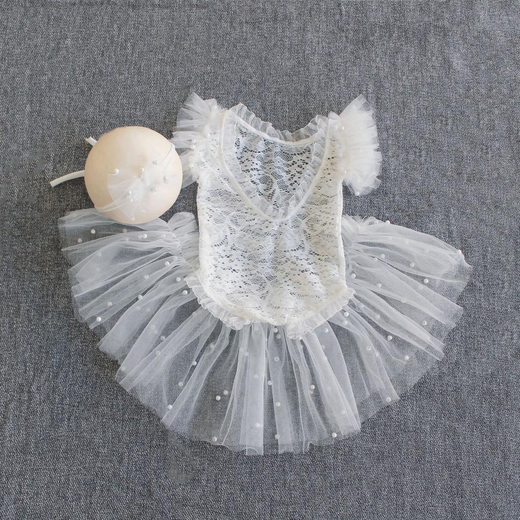 Детская одежда для фотосъемки с кружевной юбкой и жемчугом Костюм для фотосъемки новорожденных Детская одежда для девочек Комбинезон для фотосъемки Гарем