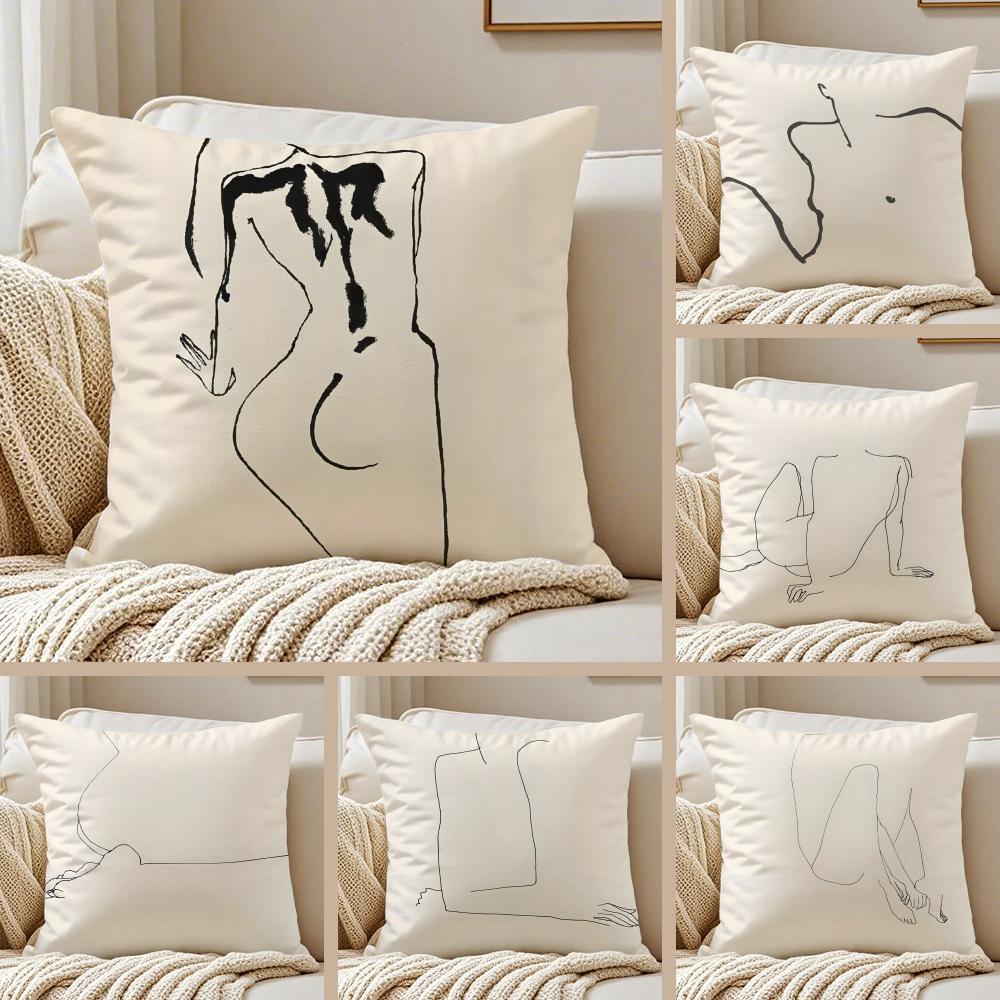 Sexy Sample Line Body Anime Cartoon Cushion Cover Pillowcase Antidustmite Invisible Zipper Short Plush Sofa Cushion