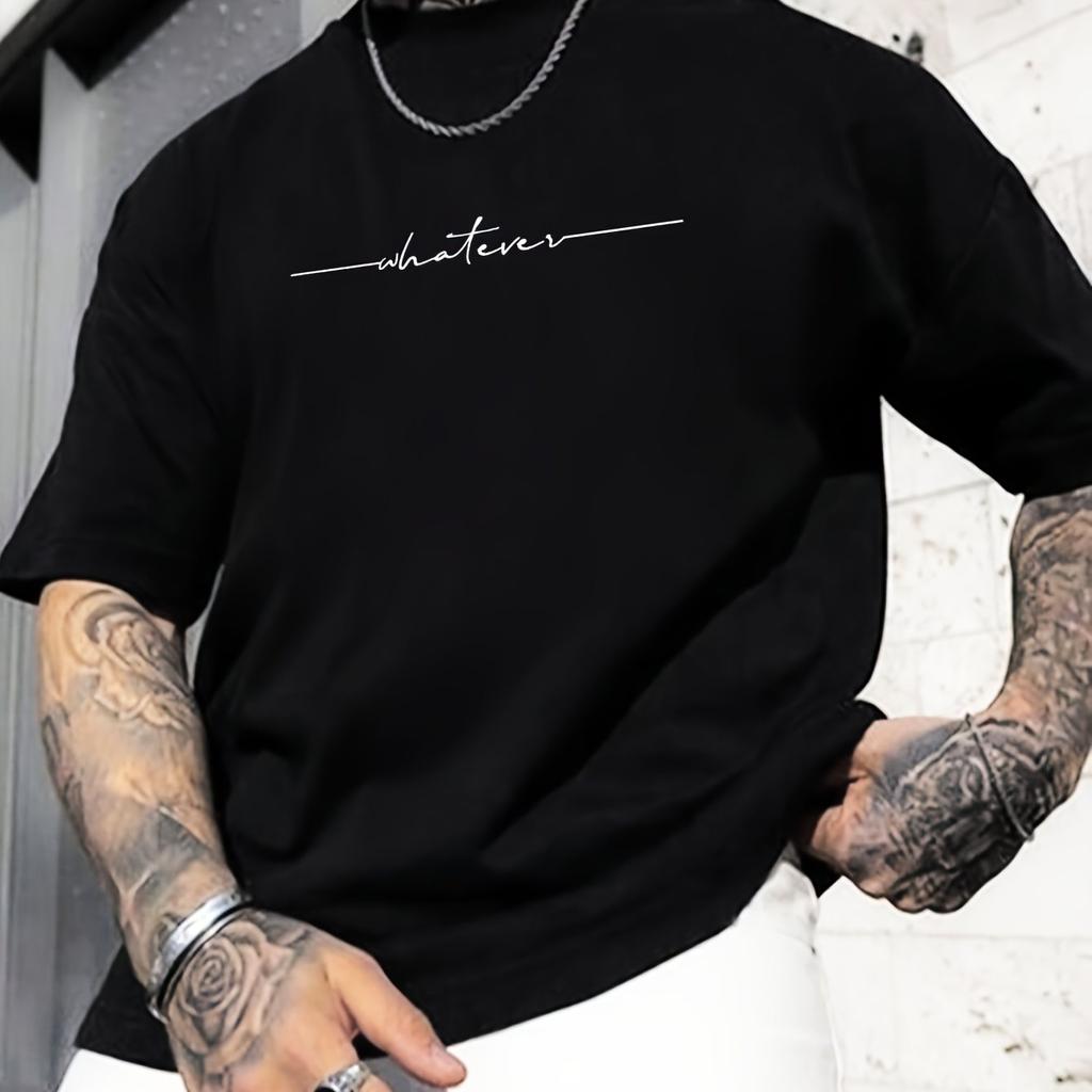 Summer Men's 100% Cotton Casual Loose Large Size Letter Pattern Printed Comfortable Sports Round Neck Short Sleeve T-shirt Top