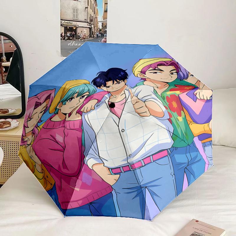 Colorful Kpop cartoon Umbrella 8-Frame for Travel, camping, Casual Lightweight Portable Umbrella, Essential for every family Holidays Gift