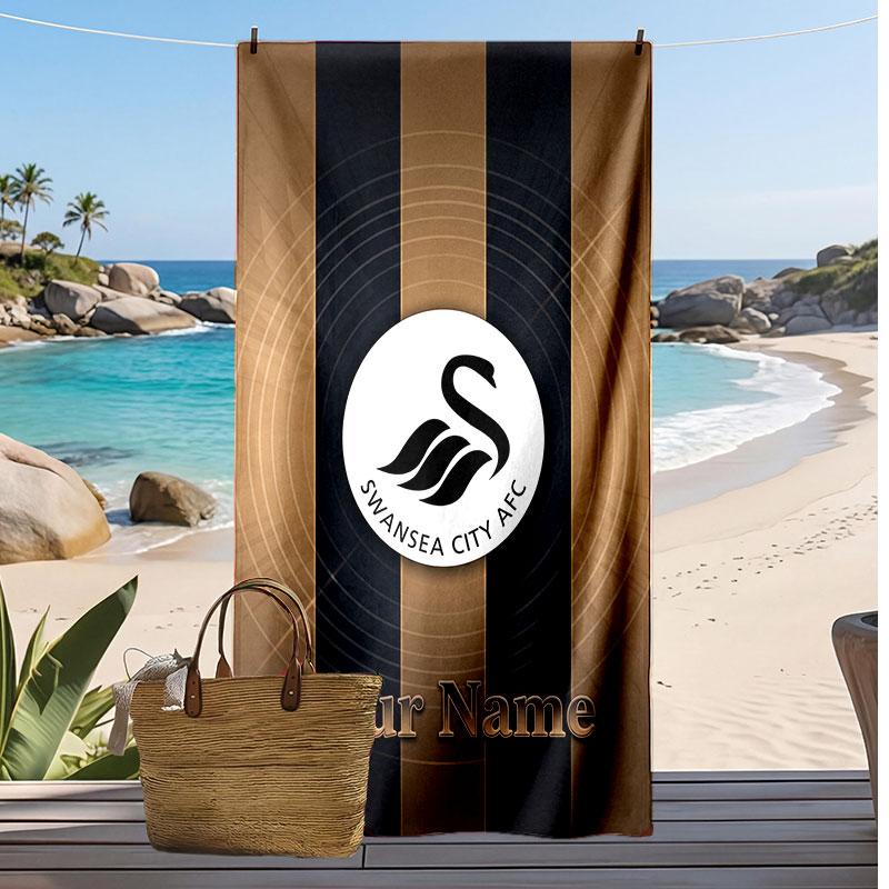 Персонализированное пляжное полотенце Swansea City FC с принтом, футбольный логотип, поддержка, индивидуальное имя, текст, впитывающее полотенце для спорта, путешествий, особенный подарок