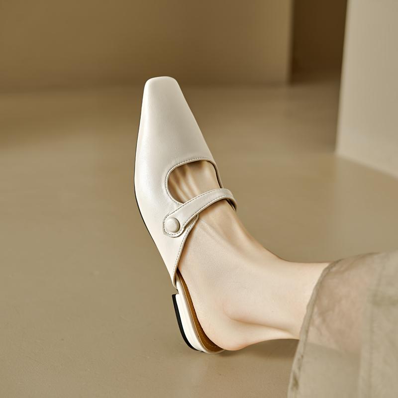 Мода 2025 Новые летние женские мюли из натуральной кожи, женская обувь с квадратным носком и массивным каблуком, туфли с закрытым носком, сандалии-слингбэки, шлепанцы