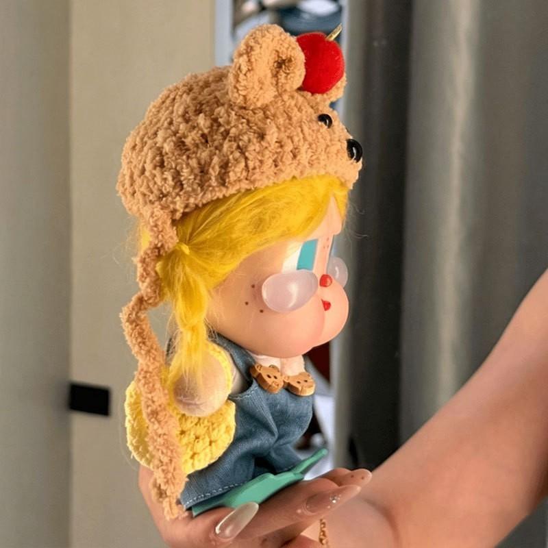 15cm Crybaby Doll Outfit Set Bear Hat Backpack Overalls Cotton Clothing Collectible Dolls