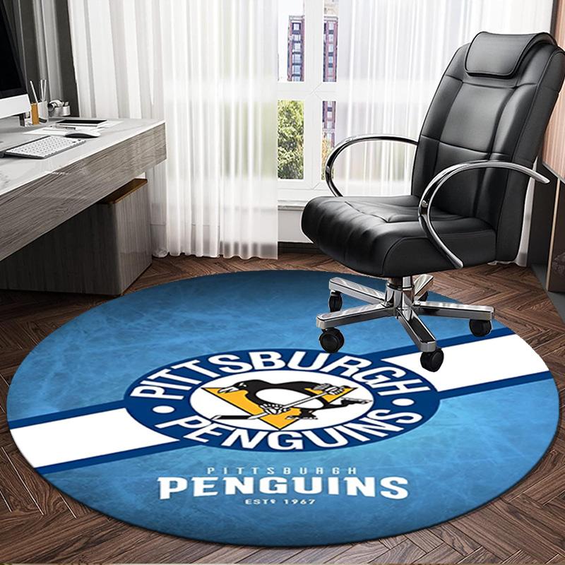 1PC Pittsburgh Penguins Hockey Team Round Rug, Non-slip Chair Mat, Home Decor, Circle Carpet Perfect for Office, Bedroom, Living Room,Christmas gift