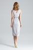 Gray elegant midi dress with belt and V-neck - M633 size