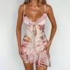 Вырез на тонких бретельках без рукавов с цветочным принтом и открытой спиной, облегающее мини-платье, летняя уличная майка-тренд