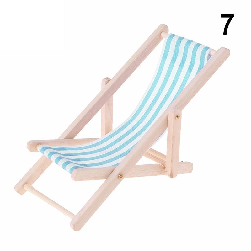 1:12 Mini Foldable Wood Beach Chair Recliner Sunbathing Chair Chaise Dollhouse